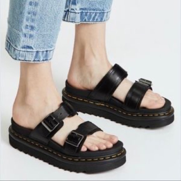 NWT Doc Martens Myles Brando Leather Slide Sandals in black buckles platforms - Picture 12 of 15
